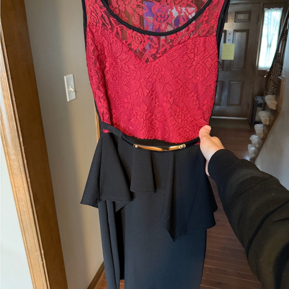 Women’s Red Lace and Black Peplum Dress